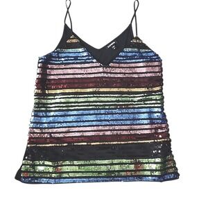 Express Sequin Tank Top M V-Neck Strappy Multi Striped Party Sparkle Club